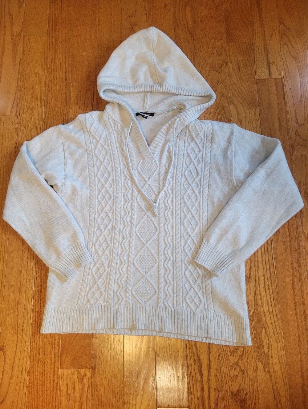 Light Blue Cable-Knit Hooded Pullover Sweater